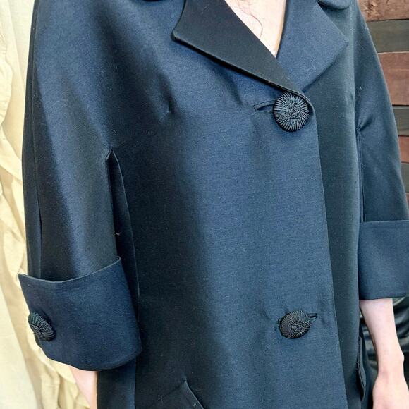 Vintage 60s Jackie Mod Swing Coat Elegant Bell Sleeve Old Money Luxury Coquette - Picture 6 of 16